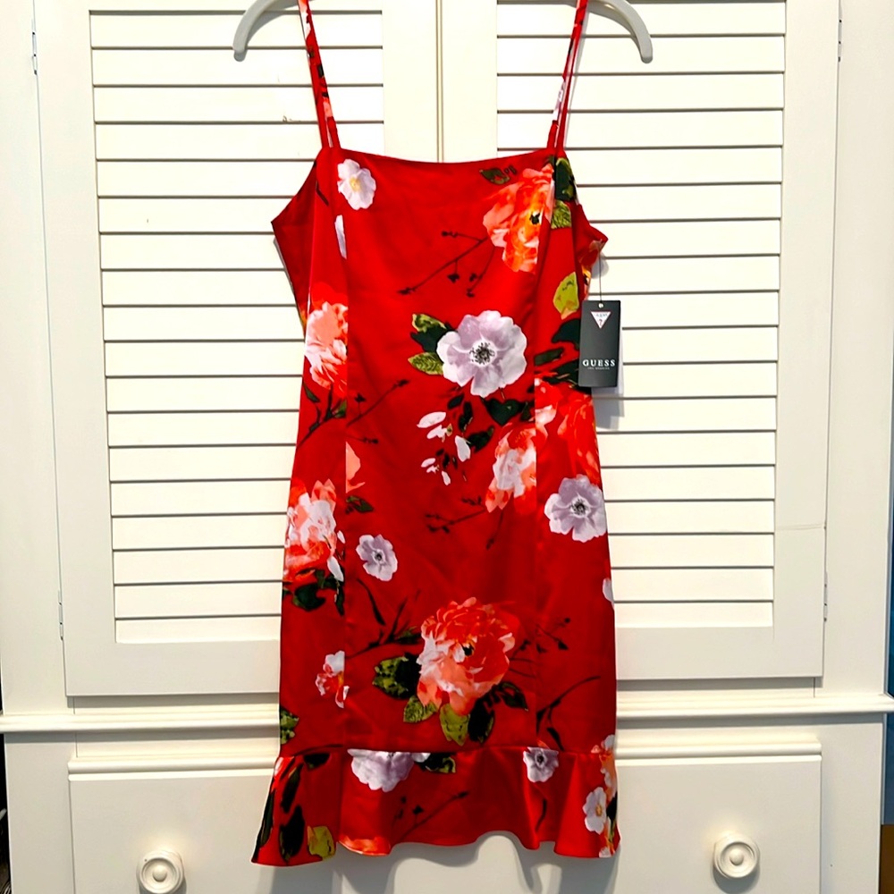 Guess Red Floral Slip Dress